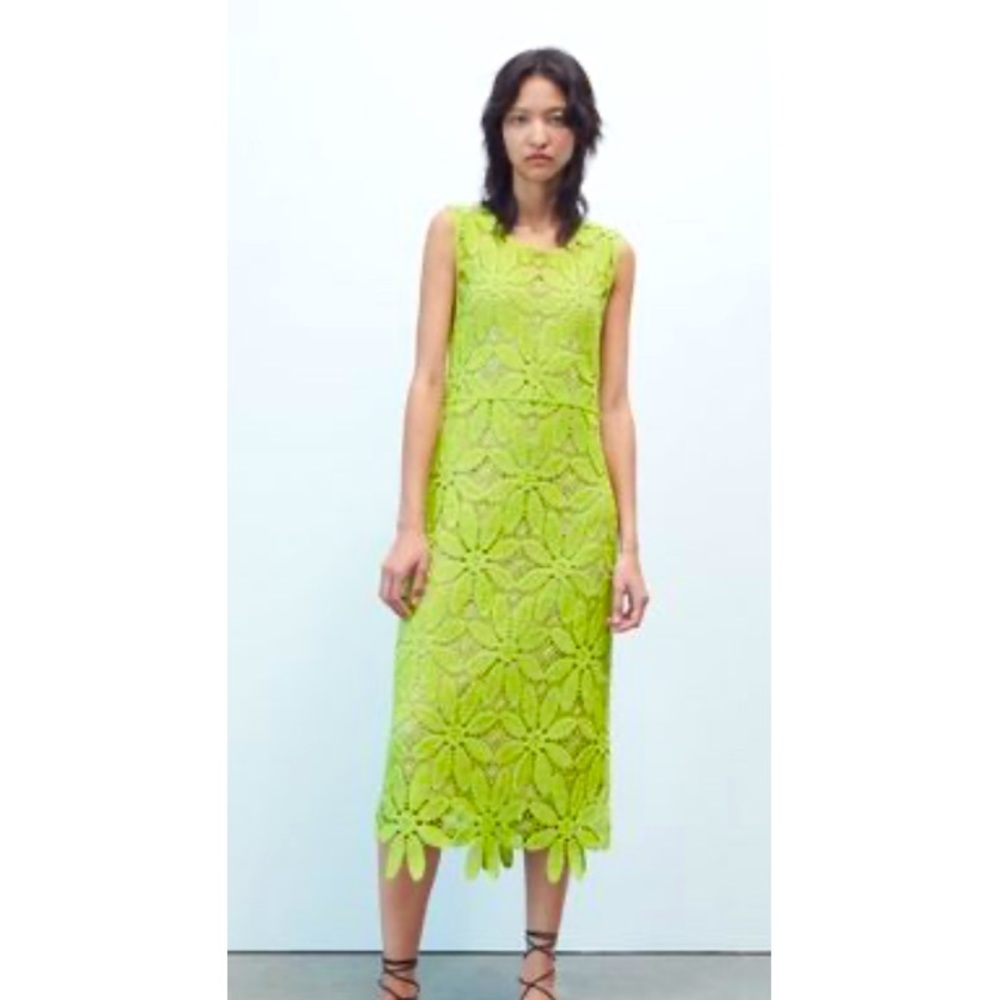 Zara line green crotchet macrome dress